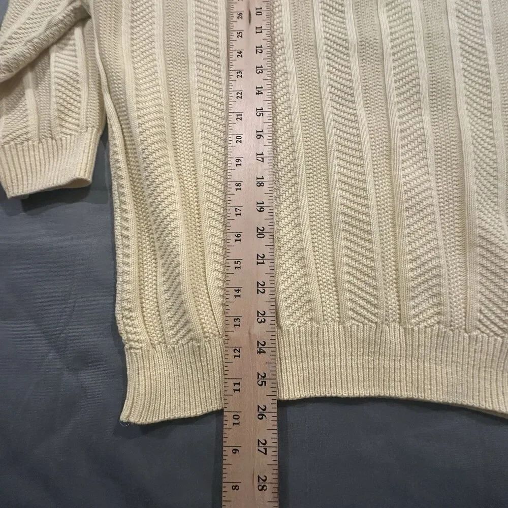 Vintage 80s St Michael Cable Knit Sweater Mens 46 Yellow Made in UK Herringbone - Picture 3 of 9